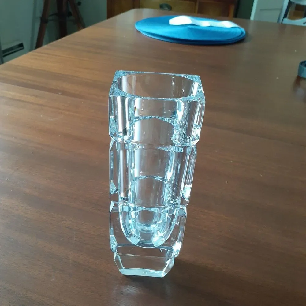 Heavy lead Crystal Bud Vase blocky Rectangular Shape glass flower vase block